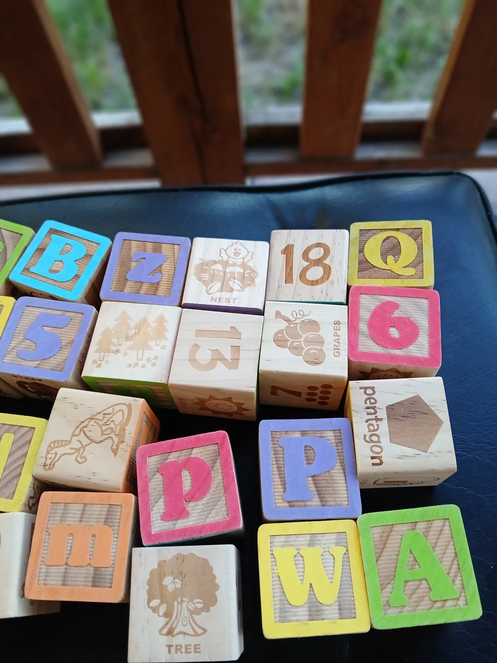 Colorful Wooden Alphabet & Number Blocks - Pink, Blue, Yellow, Green